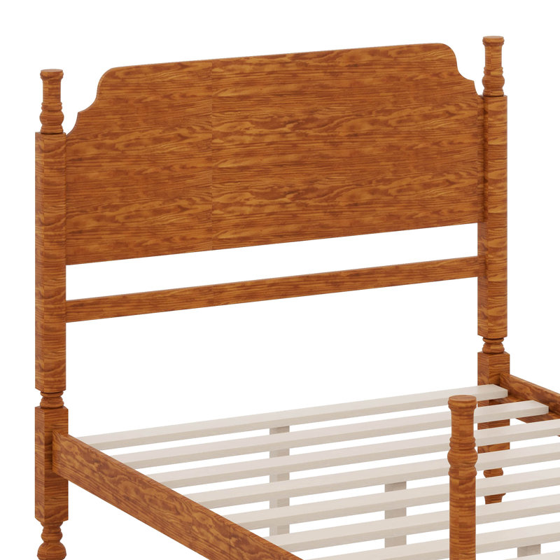 Lit poteau en bois traditionnel, lit plateforme rétro, aucun sommier requis, assemblage facile, Full, Light Walnut