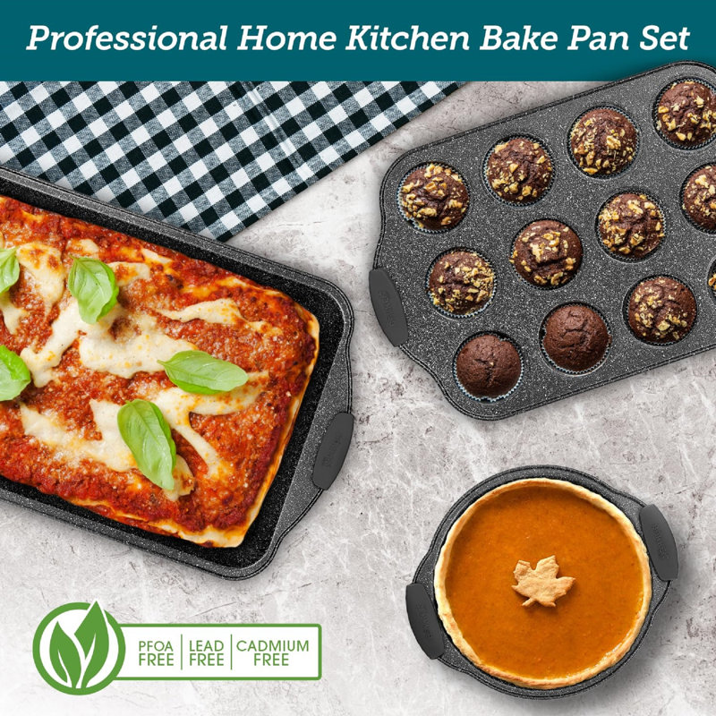 Bakken- Swiss 6 Piece Non-Stick Carbon Steel Bakeware Set, Gray Marble