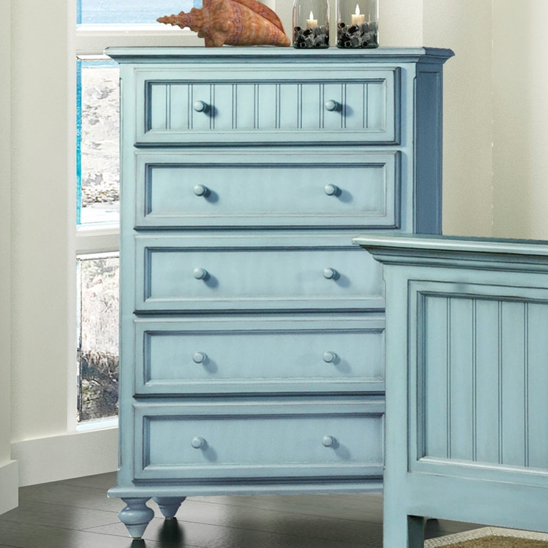 Commode 5 tiroirs Kolya - Finition bleue, Bleu