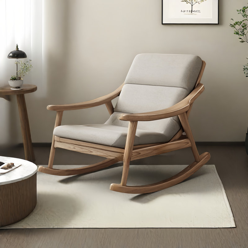Chaise berçante moderne en bois massif rembourré