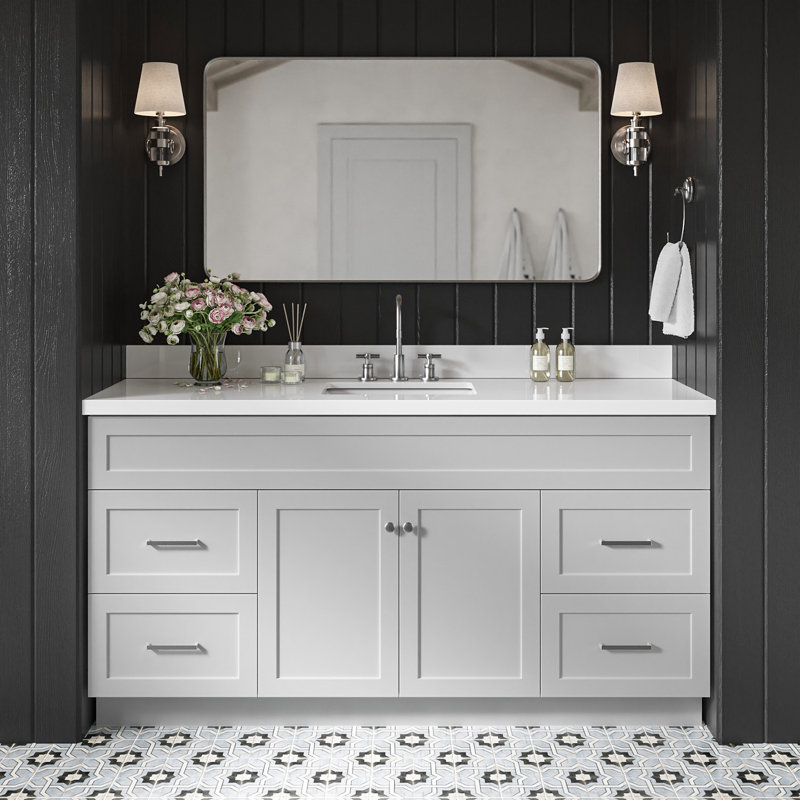 Hamlet 67'' Single Bathroom Vanity with White Quartz Top, Gray