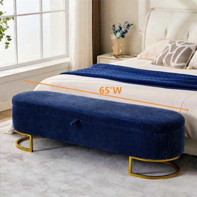 Morden 65" Curved Corduroy Sorage Bench With Two Stools And Storage Sag