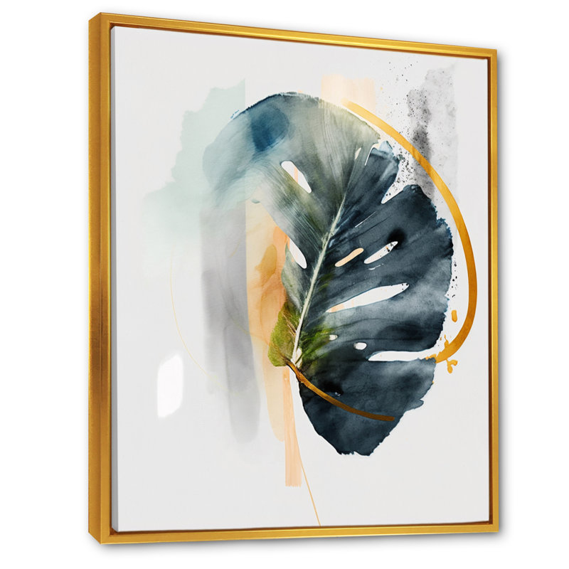 Green Green Philodendron Leaf I - Floral Leaves Wall Art Living Room, L 30 po x H 40 po, Cadre flottant doré