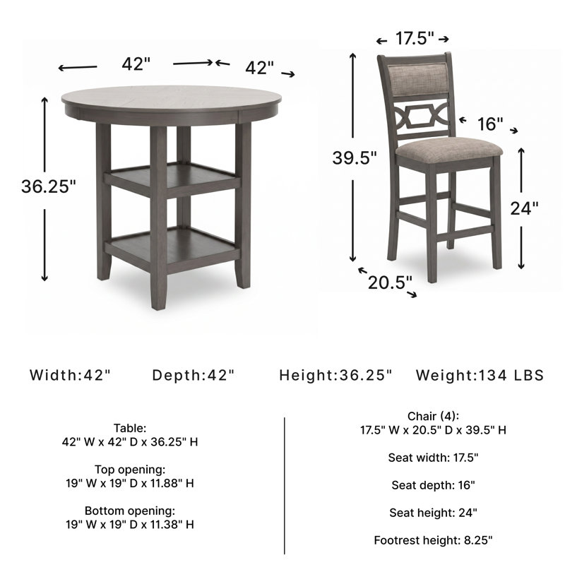 Leangelo 4 - Person Four Leg Dining Set, Dark Gray, Dark Gray, Dark Gray/Gray