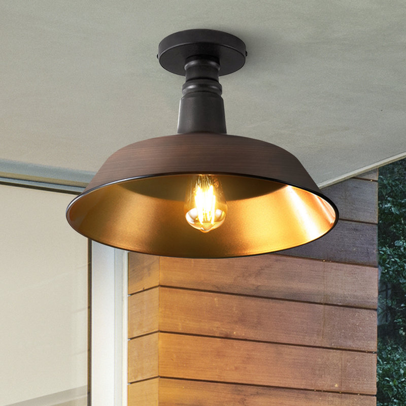 Plafonnier semi-encastré 1 lumière 14 po, Bronze frotté à l'huile