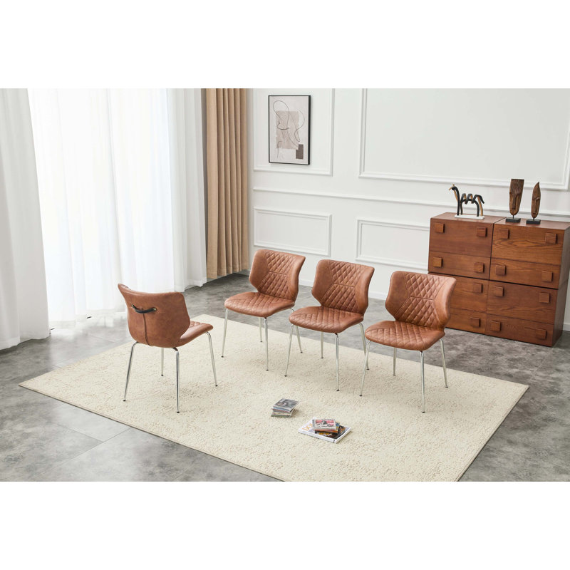 Ensemble de 4 chaises de salle à manger de style Mid-Century avec dossier capitonné et pieds galvanisés, Brown