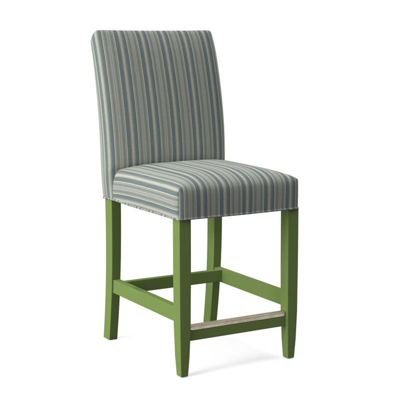 Manhattan Upholstered Stool with Solid Wood Frame, Green and Blue Stripe; 0252-54, Antique Black Finish