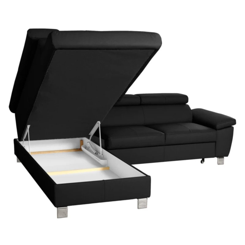 Alfreddie Leather Corner Sofa with Sleeping Function and Storage, Brown, Left Hand Facing