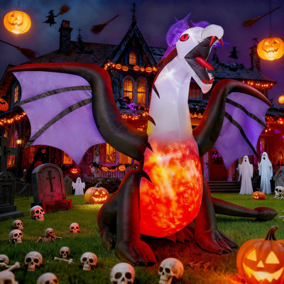 Décoration de dragon gonflable de 8 pi avec lumières DEL, gueule ouverte et dents pointues