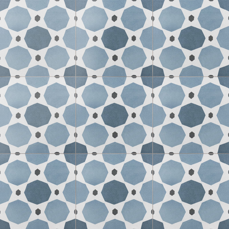 Caprice Series 8" x 8" Porcelain Patterned Wall & Floor Tile, Gray/Blue
