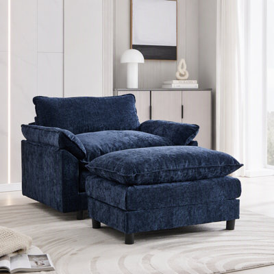 Fauteuil d'appoint moderne, fauteuil club en tissu de chenille, structure en bois massif