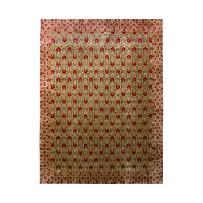 Hand-Knotted 10'3'' x 13'7'' Silk Area Rug in Beige