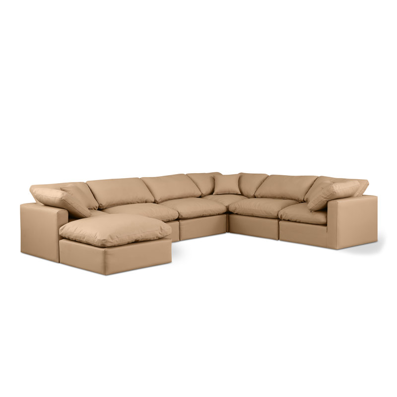 Itala Upholstered U-Shaped Sectional Reversible, Tan Vegan Leather