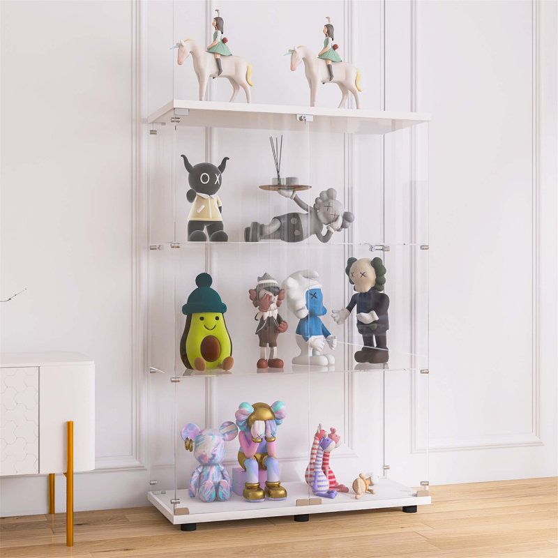 Vitrine à 2 portes en verre avec 3 tablettes et porte, bibliothèque sur pied pour exposer diverses collections