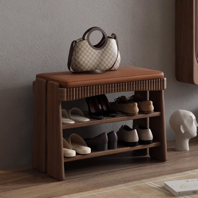 Creative solid wood double shoe changing stool