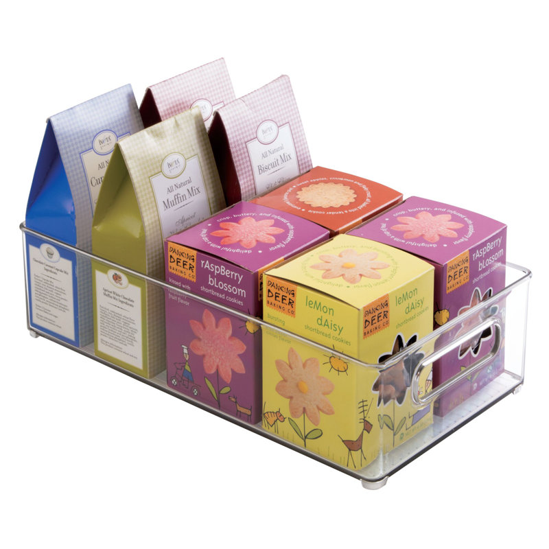Bac de rangement profond en plastique avec poignées d'organisation iDesign, transparent, H 4 po x l 8 po x P 14,5 po