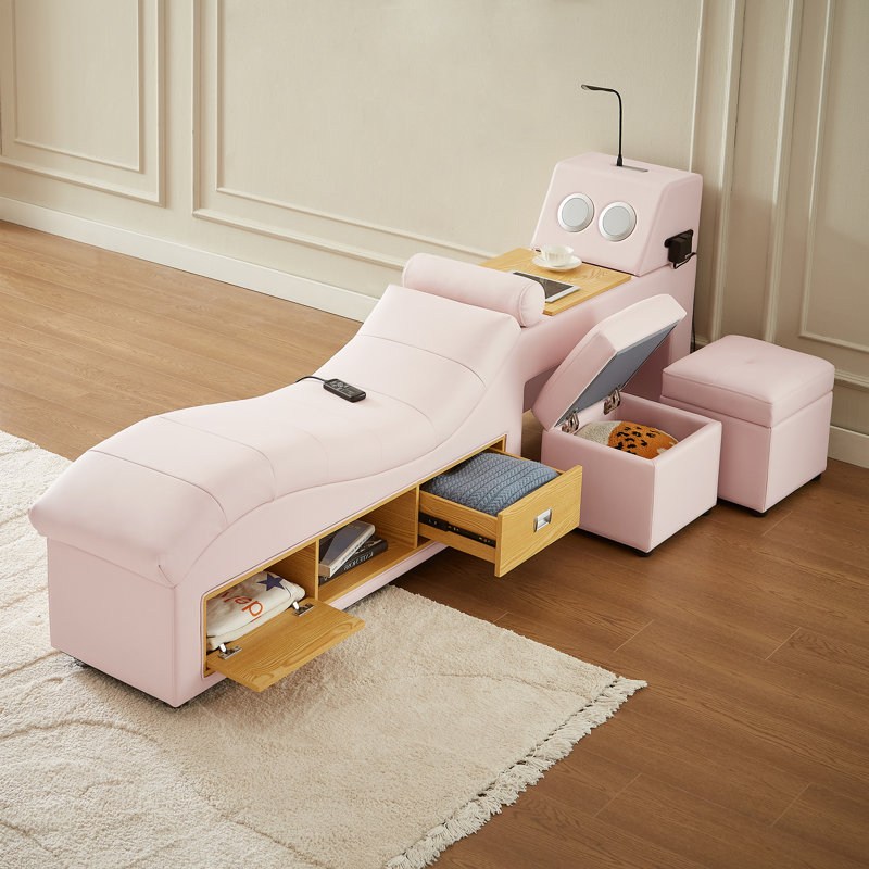 Enhance Your Space With A King Size Multifunctional Upholstered Storage Bed Frame Featuring A Right-side Massage Chaise Lounge