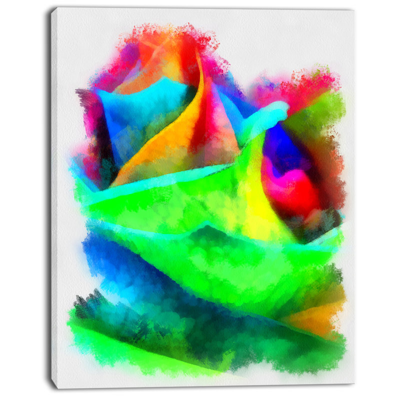 « large rose rose aquarelle », reproduction d’art sur toile tendue, H 20 po x l 12 po x P 1po
