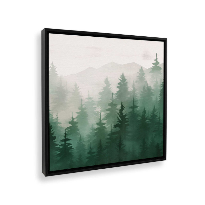 «Misty Pine Forest», reproduction sur toile, Cadre noir, H 32,75 po x l 32,75 po
