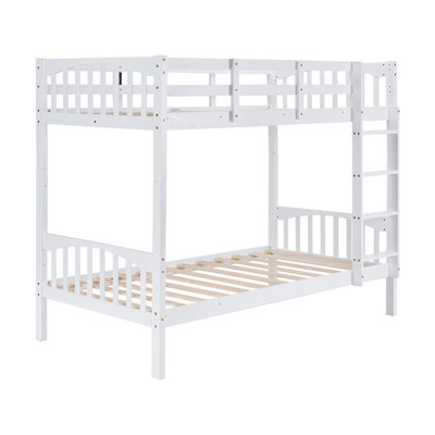 White Bunk Bed Twin Over Twin With LED Lights And USB Port Charge Station