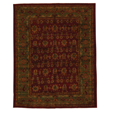 Tapis oriental rouge / vert / jaune en laine 9 pi 1 po x 11 pi 6 po Oriental