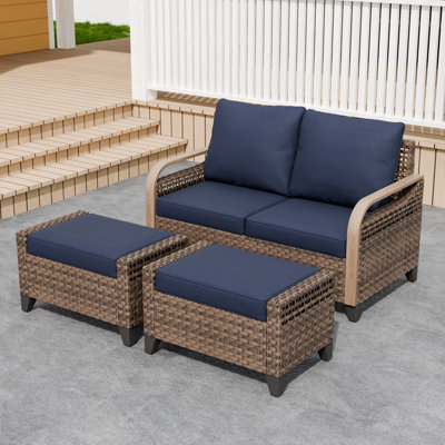 Outdoor Loveseat Sofa Wicker Patio Sofa with Cushions and Ottomans