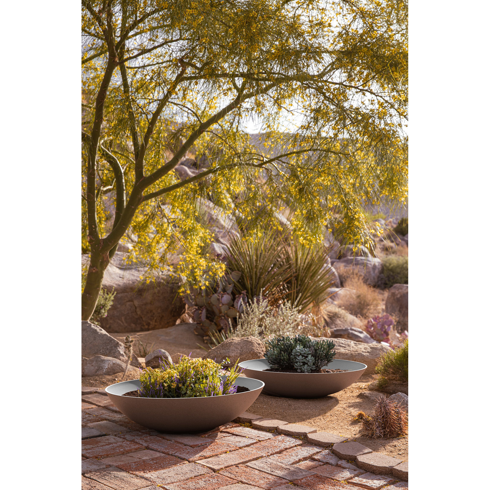 Pure Series Lane Weather Resistant Bowl Planter , Charcoal, 8" H x 32" W x 32" D, Set of 2