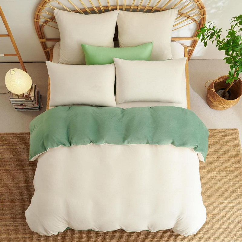 Plush Bedding Beige Green Velvet Winter Flannel Fluffy Reversible Bedding Warm Duvet Cover