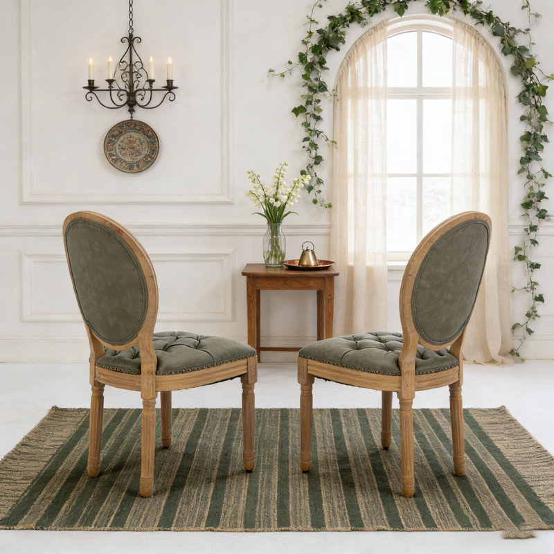 Chaise en bois massif, Vert olive