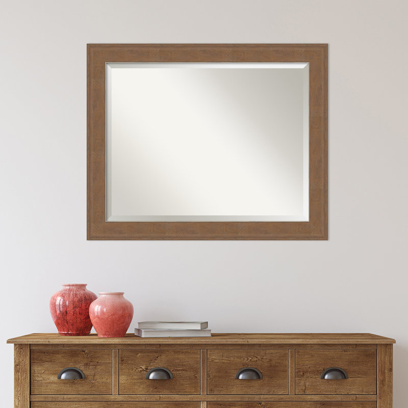 Ariele Flat Wall Mirror, Distressed Brown, 26.62" x 32.62"