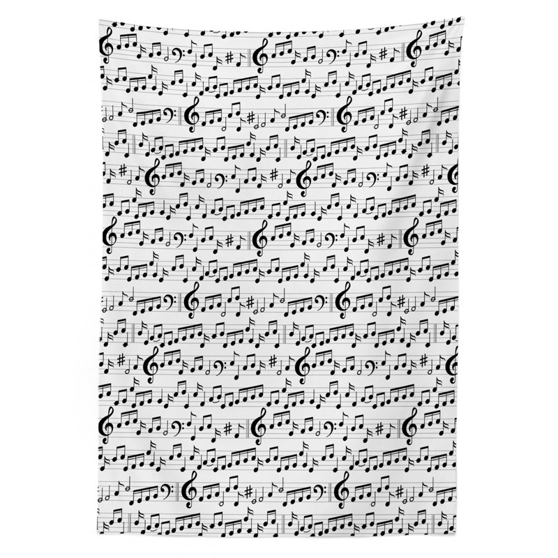 Music Tablecloth, Abstract Style Professional Music Pattern With Notes And Clef Sheet Play Writing, Rectangular Table Cover For Dining Room Kitchen Decor, 60" X 90", Black White