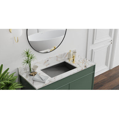 Lavabo de salle de bain encastré en pierre noire en résine mate Badeloft UB-04-RL-MBLK 25,2 po x 16,1 po