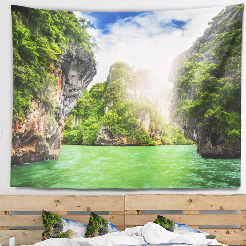 Roches cave paysage sur railay beach tapisserie, H 68 po x l 80 po