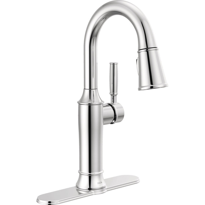 Renaldi Pull Down Sprayer Bar Faucet, Single Handle Prep Sink Faucet, Lumicoat Chrome