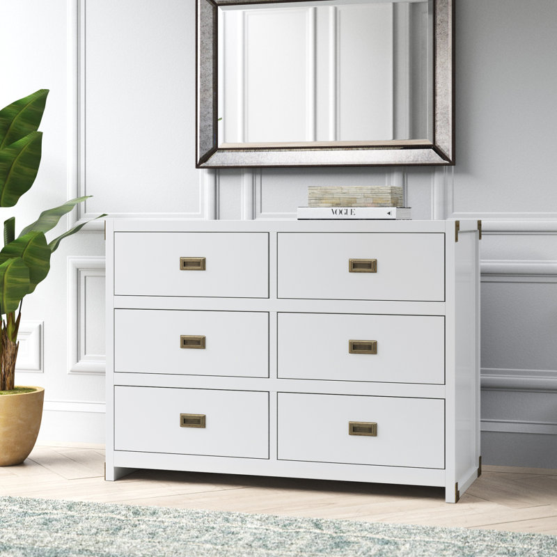 Hubble 6-Drawer Campaign-Inspired Manufactured Wood Dresser, White