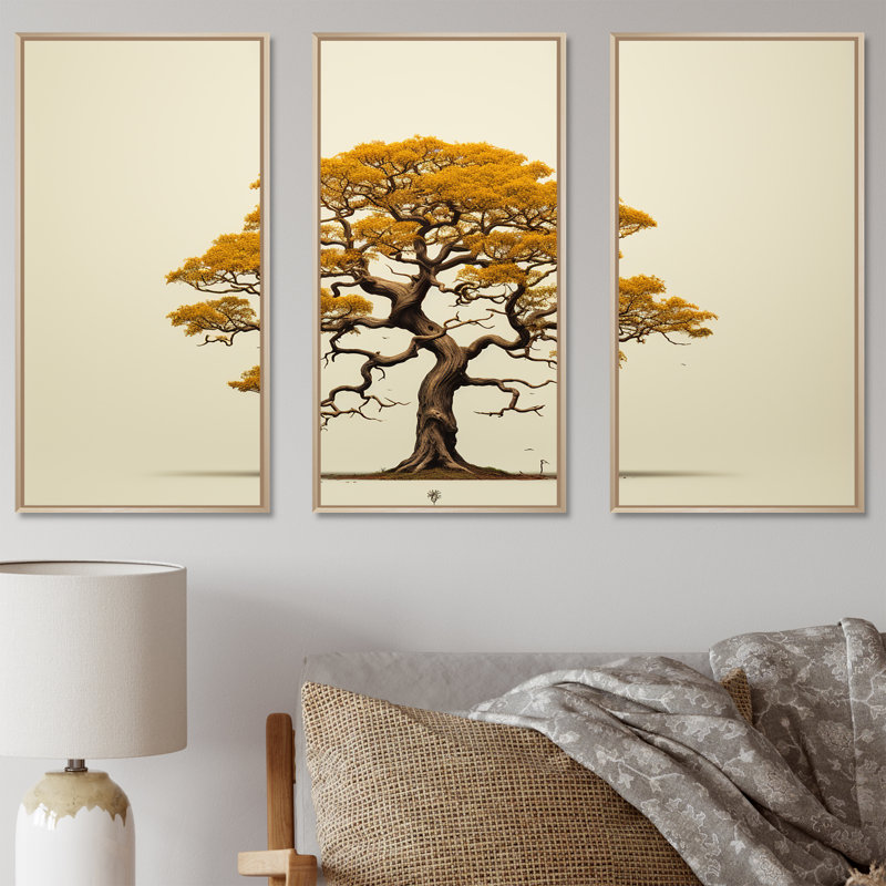 «Brown Oaks Outline I», ensemble d'art mural chêne, H 40 po x l 60 po x P 1 po, Cadre naturel flottant