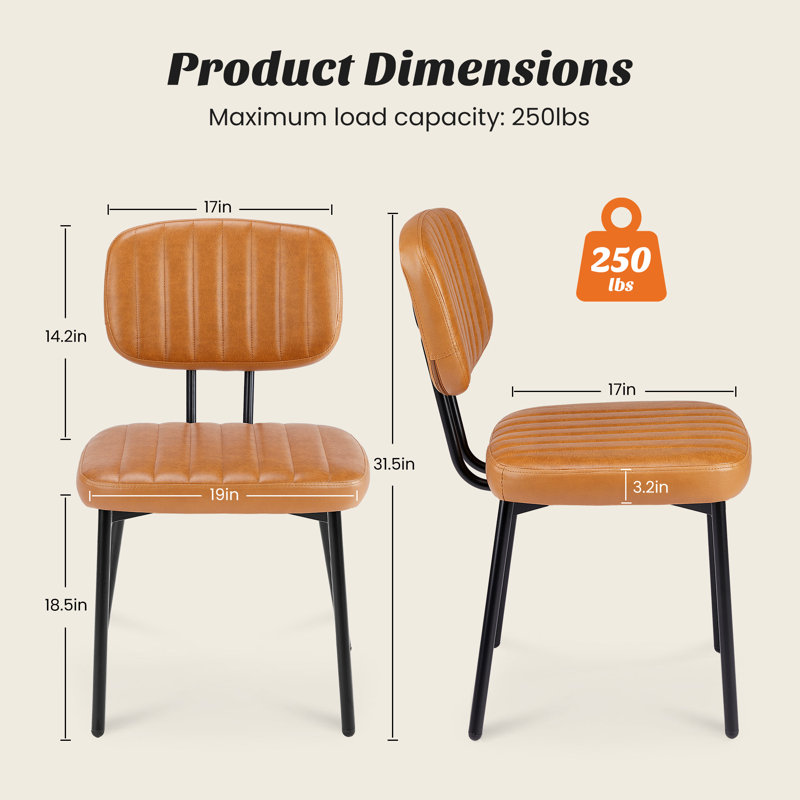 Dining Chairs Set Of 2, Upholstered Mid Century Modern Kitchen Dining Room Accent Chairs With Faux Leather Cushion Seat & Metal Legs For Kitchen, Living Room