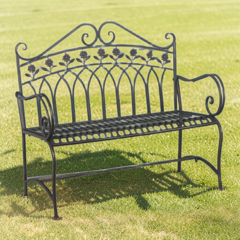 Matal Garden Bench, 99cm H x 112cm W x 63cm D, Green