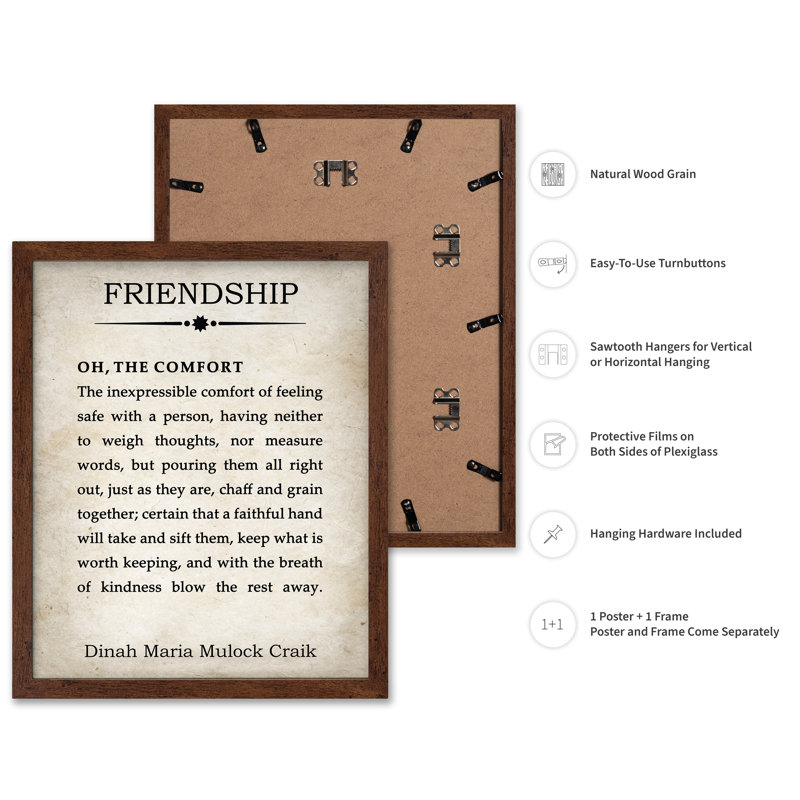 Friendship Quote, Poster, 24"H x 32"W, Brown Framed