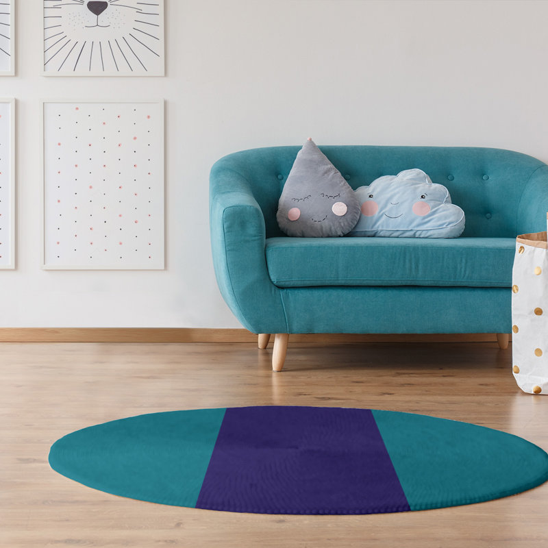 Tapis à rayures bleu foncé/mauve foncé, Rond 5 pi