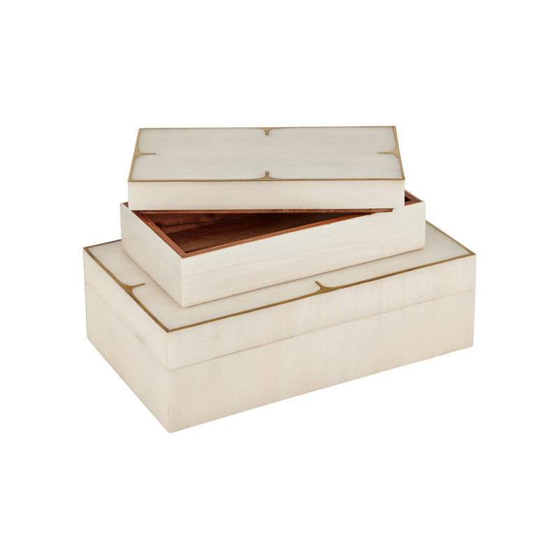 Orin Rectangular Box, Ivory/Gold