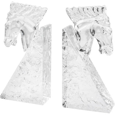 Serre-livres en cristal transparent, ensemble de 2 têtes de cheval transparentes pour livres, support de serre-livres décoratif pour bureau, bibliothèque, paire de 2, décor moderne pour la maison