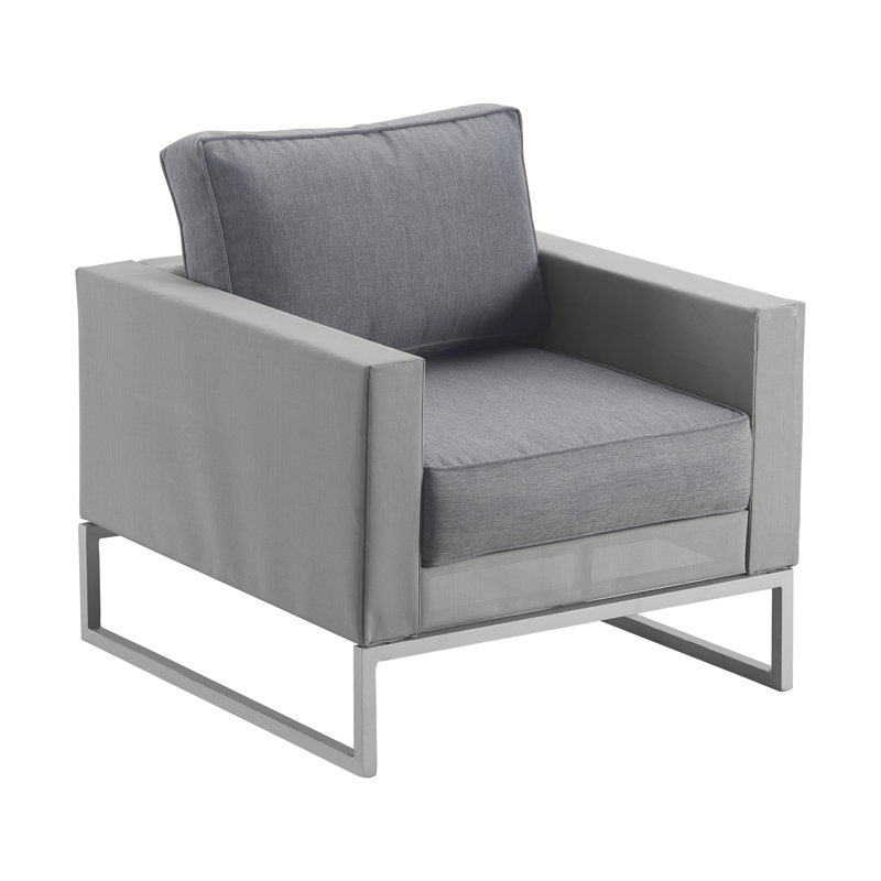 Chaise longue d'extérieur Elle Decor Tropez avec coussins gris, tissu à séchage rapide et structure en métal moderne