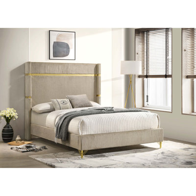 Malcolm Beige Upholstered Eastern King Wingback Bed