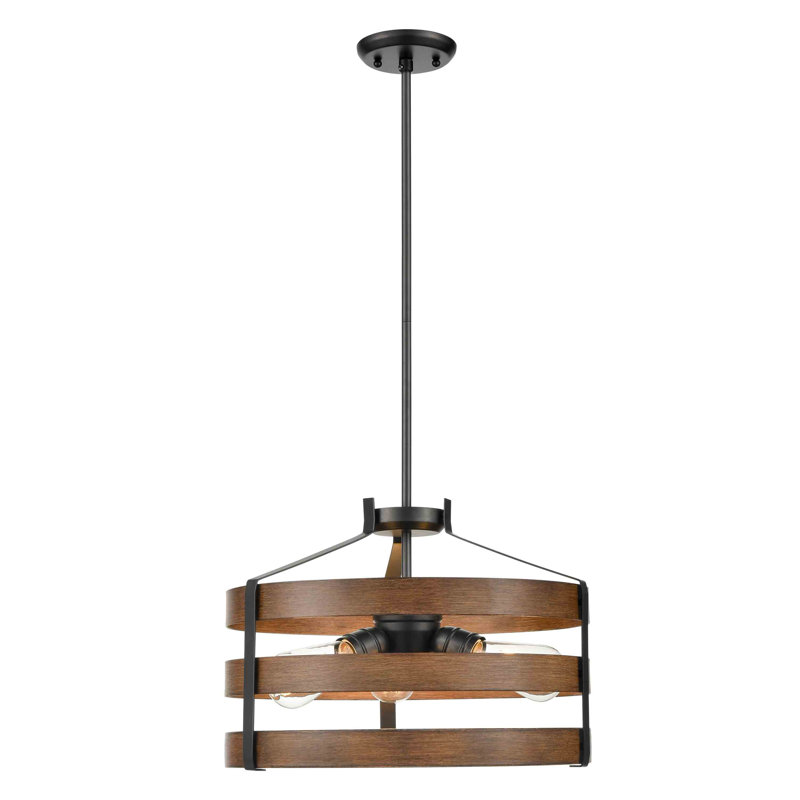 Lustree tambour unique 3 lumières avec accents de bois Antonito, Graphite / Ostryer de Virginie