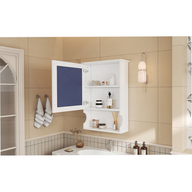 Wall Mounted Bathroom Storage Cabinet With Mirror, Enclosed Storage And Open Shelving, Ideal For Modern Home Organization And Grooming