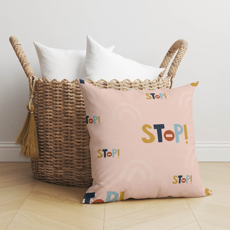 Coussin Stop, H 18 po x l 18 po, Rose