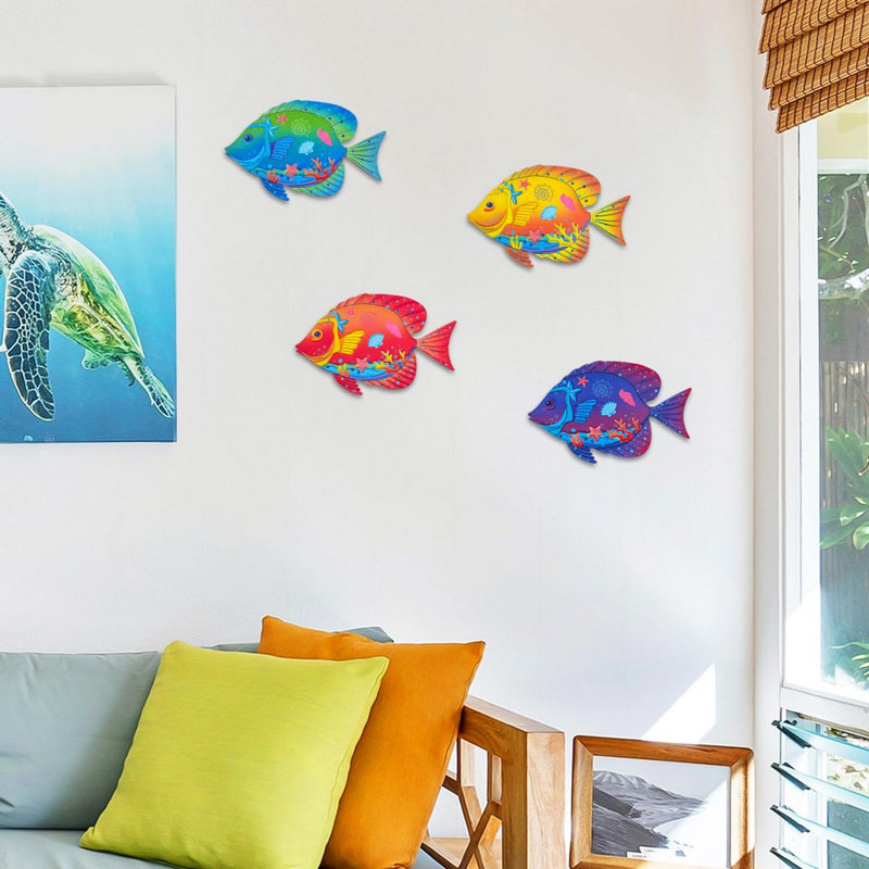 Metal Sea Fish Wall Art Decorations Set Of 4