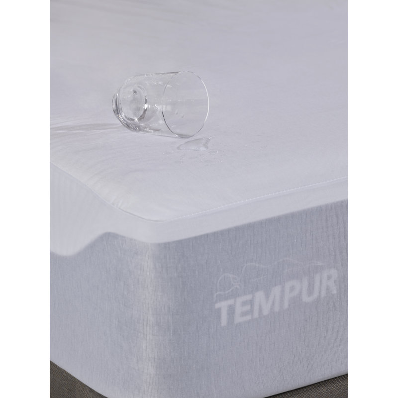 TEMPUR Cooling Mattress Protector And Fitted Sheet. White , Double (4'6)