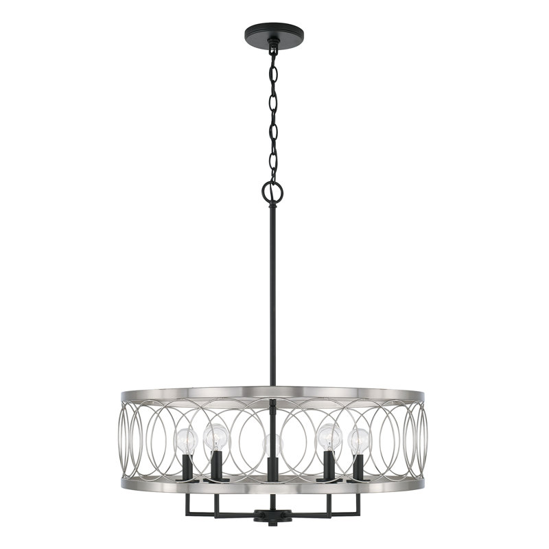Kibby 5 - Light Dimmable Drum Chandelier, Black/Satin Nickel